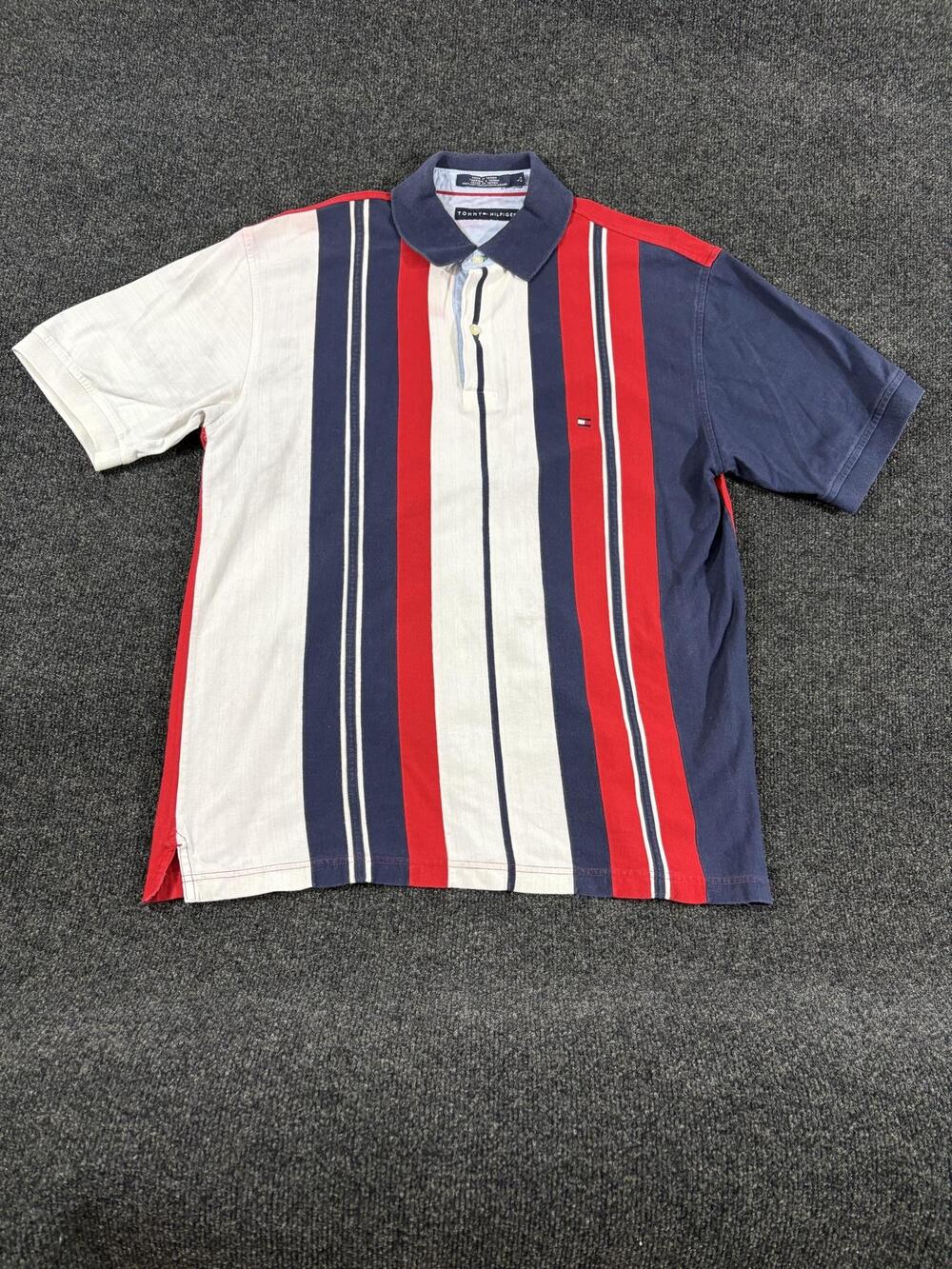 Tommy Hilfiger Polo Shirt Mens L Multicolor Stripe Cotton Short Sleeve Casual